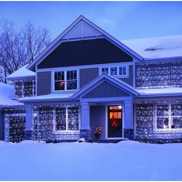 Instalatie Craciun tip perdea ploaie premium 6x3m, fir gros, diverse marimi si culori, cu flash, de exterior, Alb rece