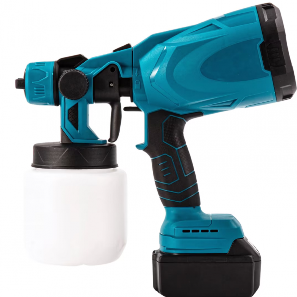 Pistol Electric de vopsea fara fir cu 2 acumulatori de 48v, 1000ml - 3 moduri de pulverizare, ideal pentru tavane, pereti si garduri, albastru