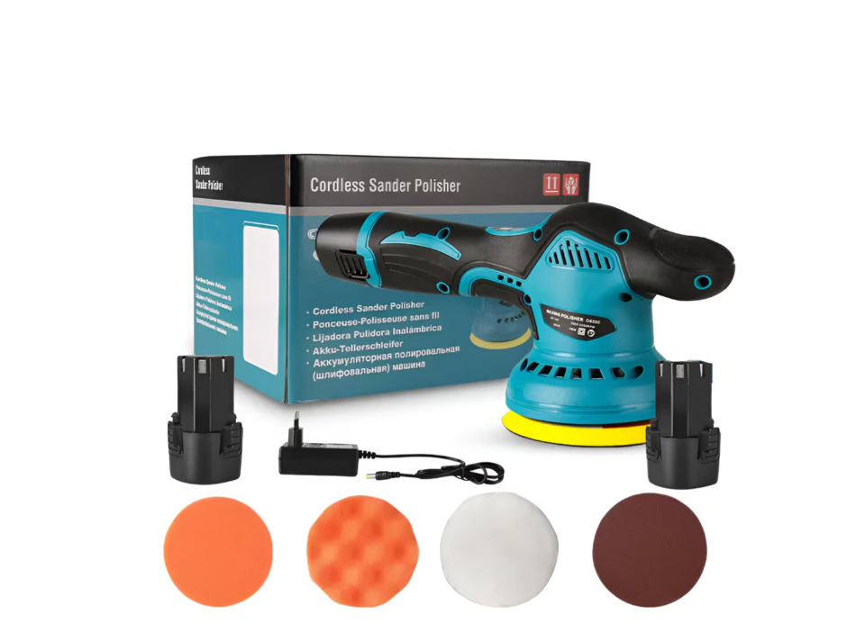 Aparat Polish Auto, Dalys®, 2 Acumulatori 12V, Fara fir, Portabil, 2500-5000 Rpm, 8 Viteze, Albastru/Negru