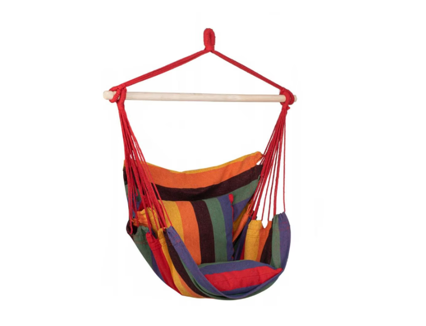 Hamac tip leagan suspendat pentru casa sau gradina Dalys®, multicolor cu perne, 130x100cm, 150kg