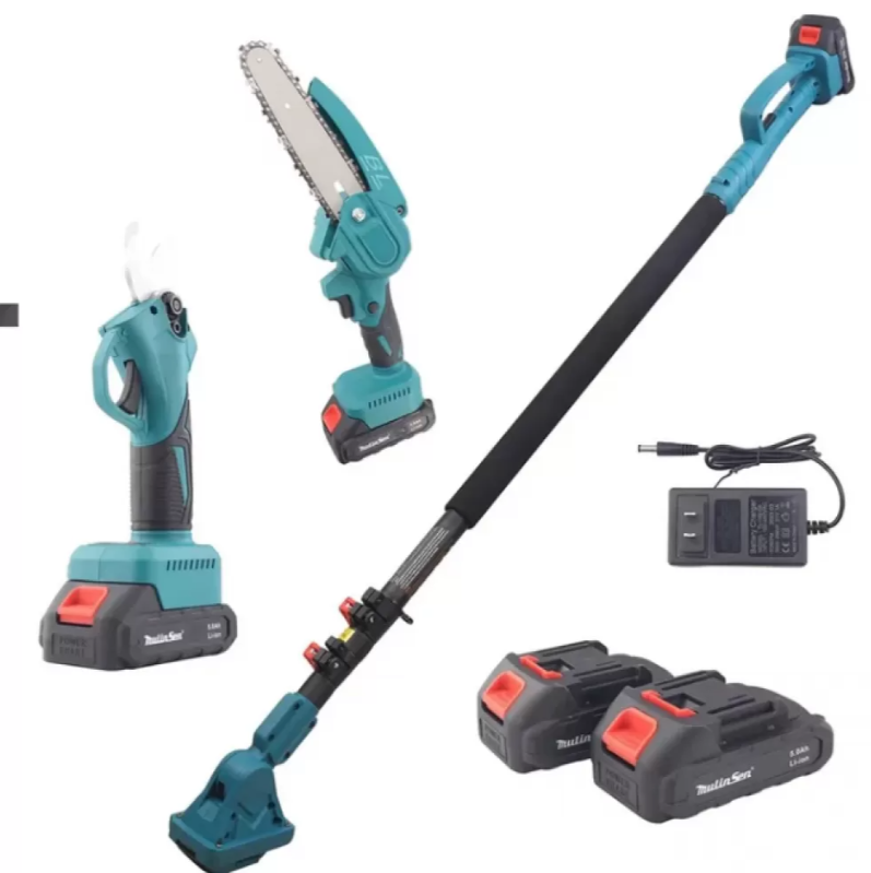 Set foarfeca gradina ,mini drujba si tija telescopica 2m,2 acumulatori 48v