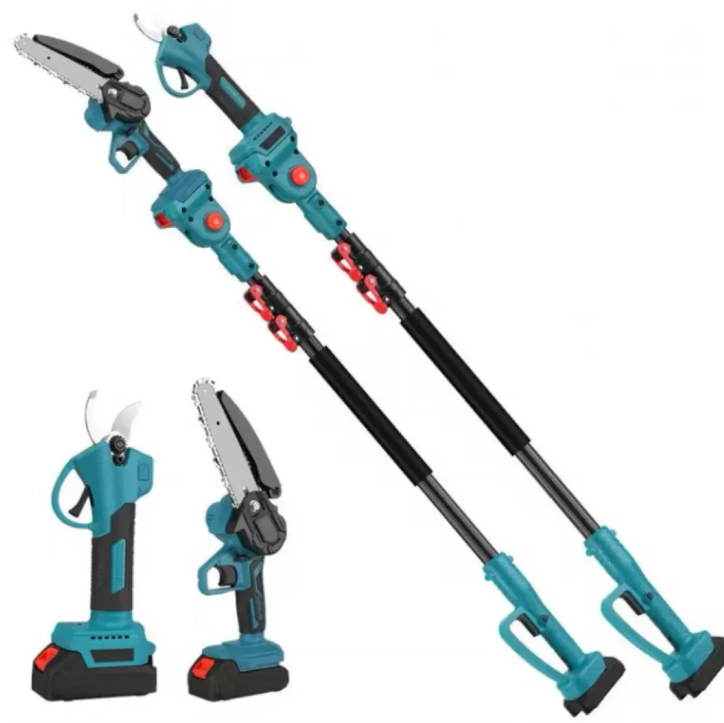 Set foarfeca gradina ,mini drujba si tija telescopica 2m,2 acumulatori 48v
