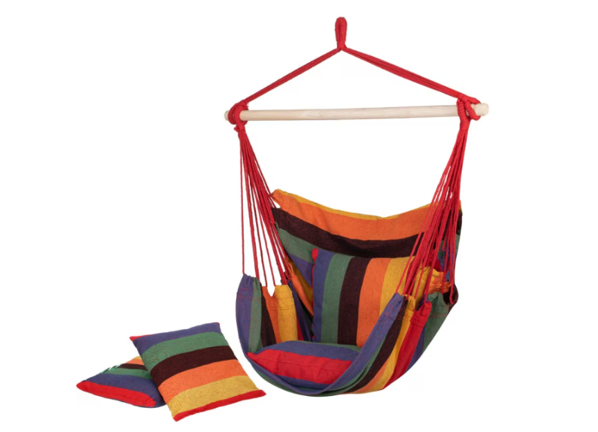 Hamac tip leagan suspendat pentru casa sau gradina Dalys®, multicolor cu perne, 130x100cm, 150kg