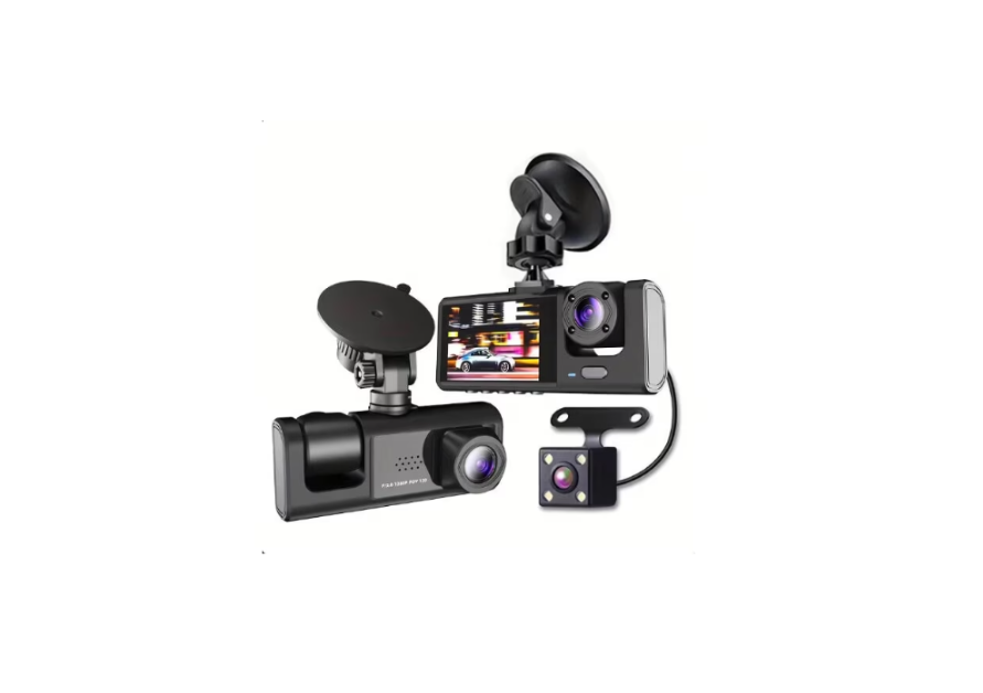 Camera auto tripla Dalys® full HD 1080p, Negru, Suport Card 32GB
