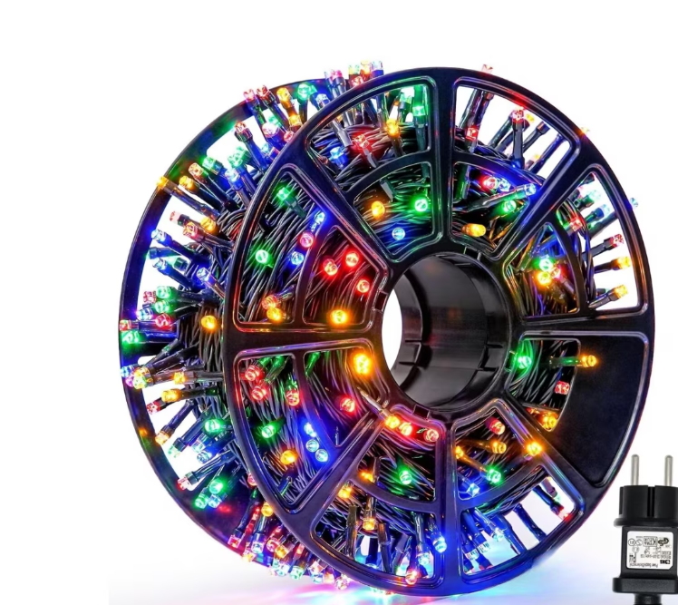 Instalatie de Craciun Rola 100m, 480 LED -uri, Cu 8 Jocuri de Lumini, Pentru Exterior/Interior, Fir Verde Inchis, Protectie Apa, IP 44