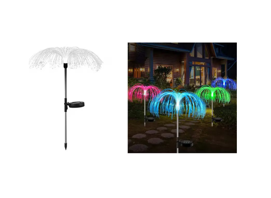 Set 2 x lampa solara tip palmier cu fibra pentru gradina led rgb