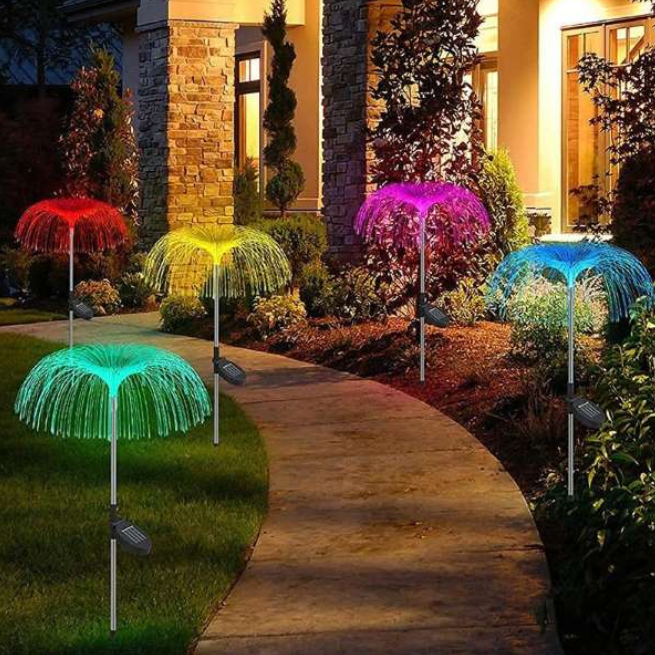 Set 2 x lampa solara tip palmier cu fibra pentru gradina led rgb