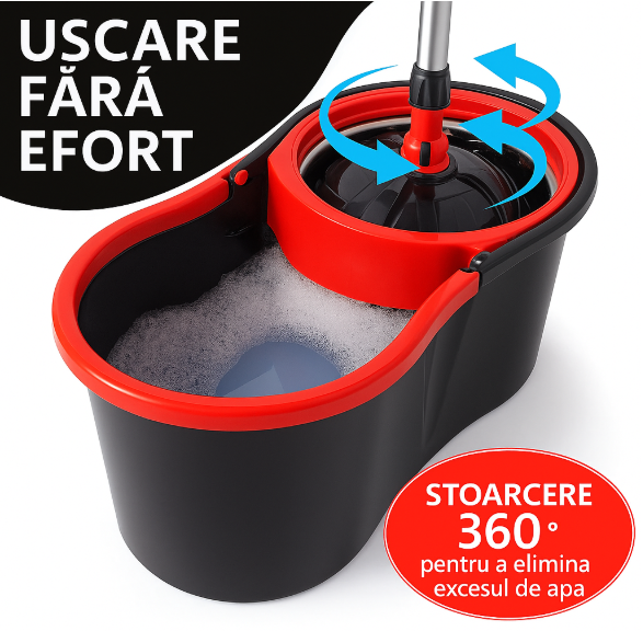 Set Mop Rotativ, Cuva din Inox, 4 Rezerve Diferite + Perie Rosturi
