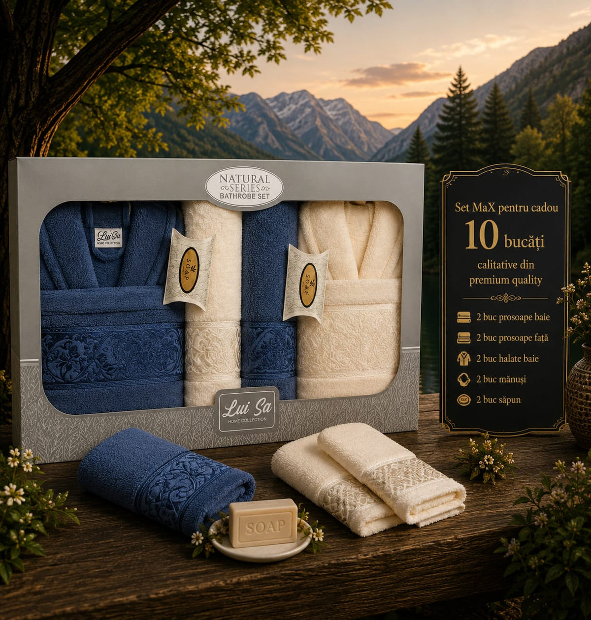 Set Cadou Baie 10 Piese pentru Cuplu – Halate de Baie și Prosoape Elegante