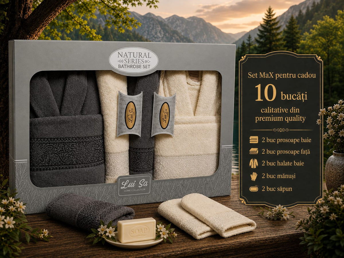 Set Cadou Baie 10 Piese pentru Cuplu – Halate de Baie și Prosoape Elegante