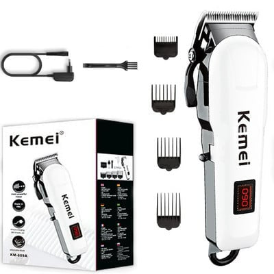 Aparat de tuns, Kemei, Lame otel inoxidabil, Reincarcabil, 12W, Alb/Negru