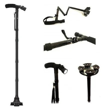 Baston telescopic de sprijin pliabil cu lanterna si pivoti stabilizatori Trusty Cane