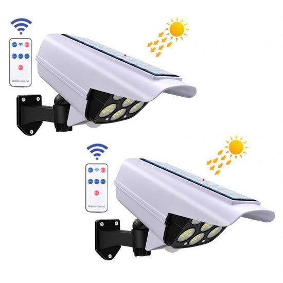 Set 1+1 Camera Supraveghere Falsa Cu Panou Solar,77 led ,Senzor De Miscare Si Telecomanda