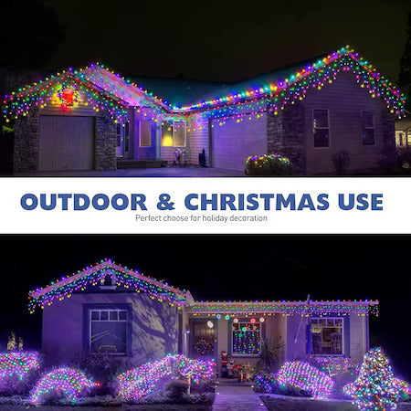 Instalatie Craciun Turturi 8m/196 LED-uri, 8 jocuri de lumini, Perdea, Franjuri, Exterior/Interior, Fir Alb, Interconectabila, Multicolor