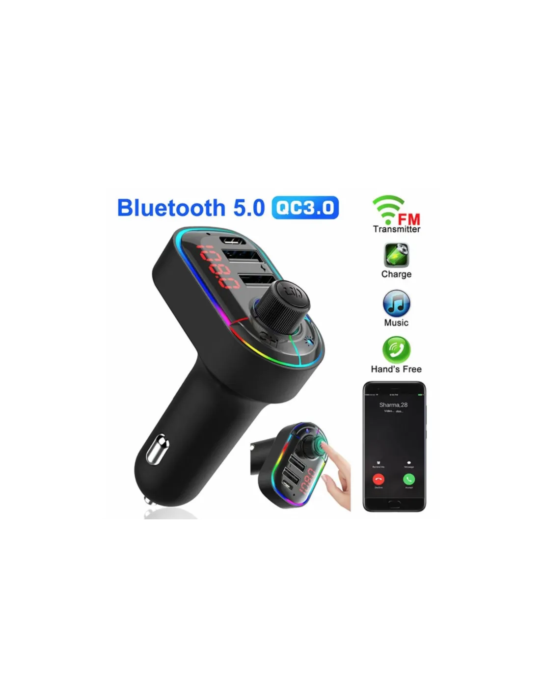 Modulator FM C12 Bluetooth, MP3, USB type C, Fast Charge