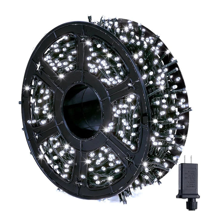 Instalatie de Craciun Rola 100m, 480 LED -uri, Cu 8 Jocuri de Lumini, Pentru Exterior/Interior, Fir Verde Inchis, Protectie Apa, IP 44