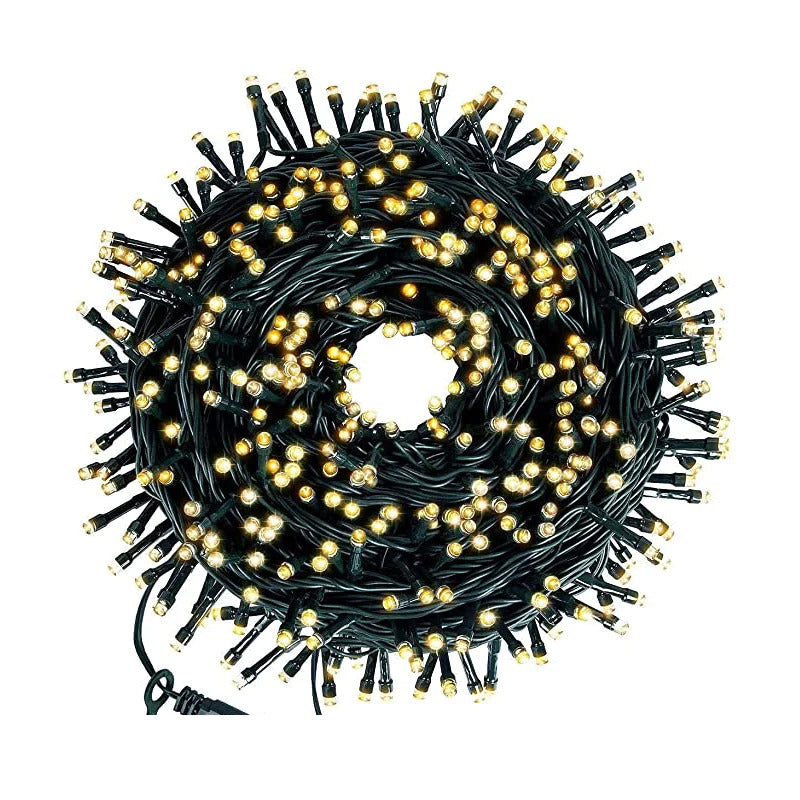 Instalatie De Craciun Liniara, 50 m, 240 LED -uri, Cu 8 Jocuri de Lumini, Pentru Exterior/Interior, Fir Verde Inchis, Protectie Apa, IP 44, Alb cald