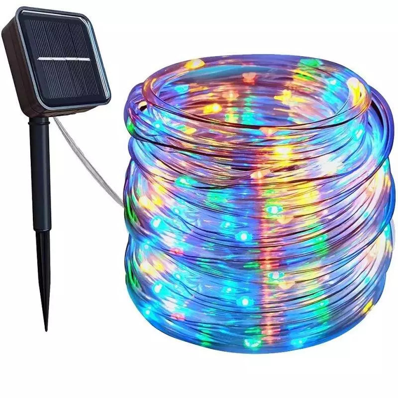 Instalatie de craciun solara Dalys® Tuburi, 4.5V, 6W, IP65 Rezistent la apa, 10m, 100 led, Multicolor