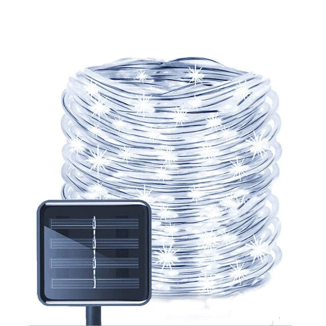 Instalatie de craciun solara Tuburi, 4.5V, 6W, IP65 Rezistent la apa, 20m, 200 led, Alb rece