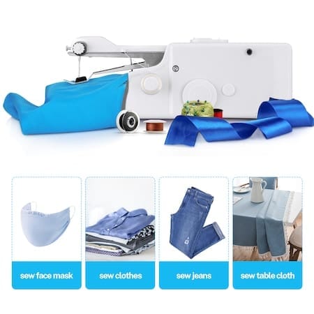 Mini masina de cusut portabila pe baterii, Alb