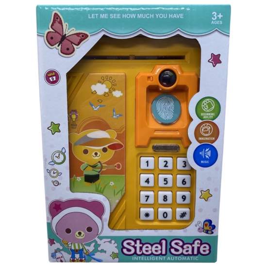 Pusculita de jucarie pentru copii Interactiva, Cu Sunete si Lumini, functie de inchidere pe amprenta sau cod, rulare automata a bancnotelor