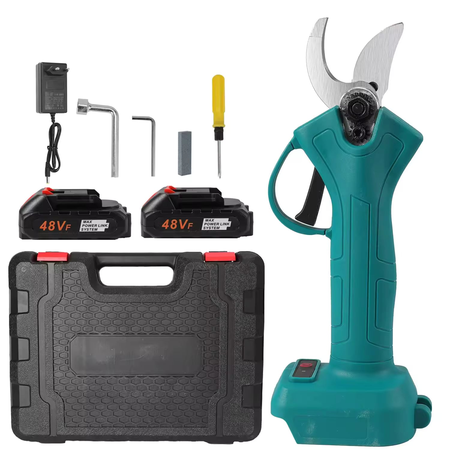 Foarfeca electrica pentru vita de vie si crengi Dalys®, 48V, 8000 mAh 30 mm capacitate taiere, 2 acumulatori + incarcator + valiza transport