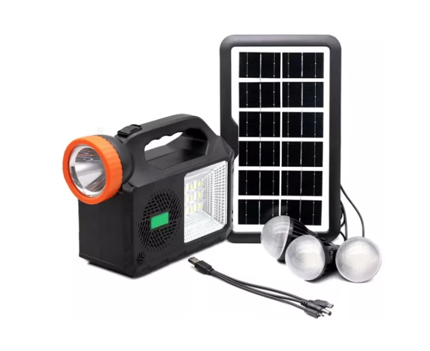 Kit solar de iluminare GD Times GD-102, 3 becuri, boxa BT, radio, 80W XL