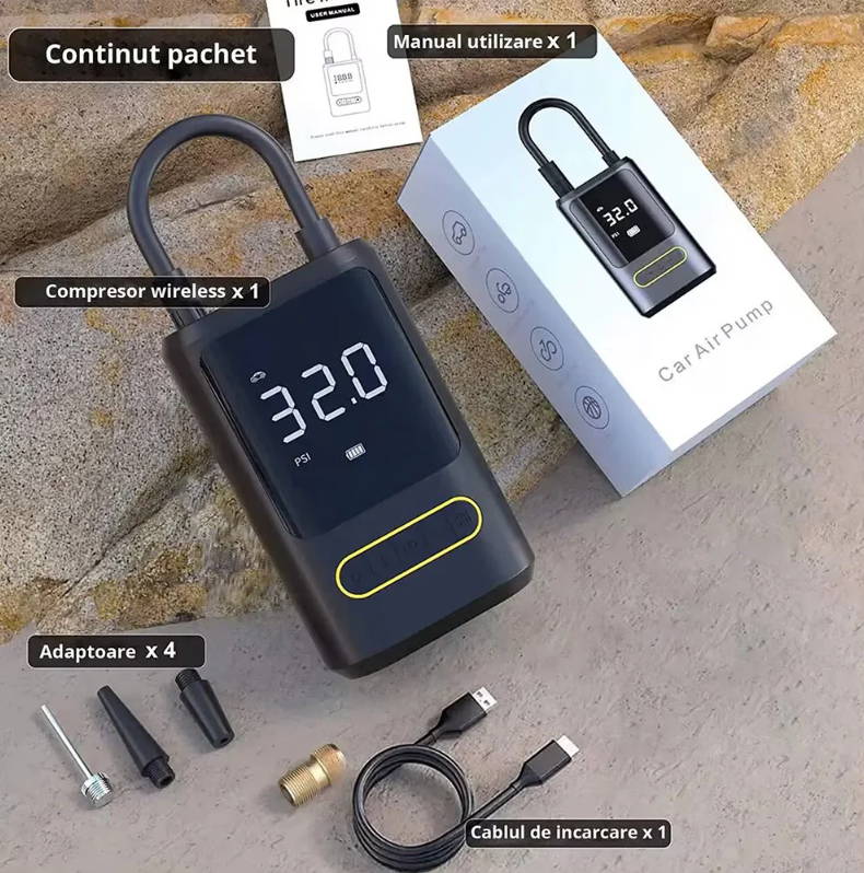 Compresor aer portabil,afisaj digital,lanterna led, 4000mah,120W sundiguer