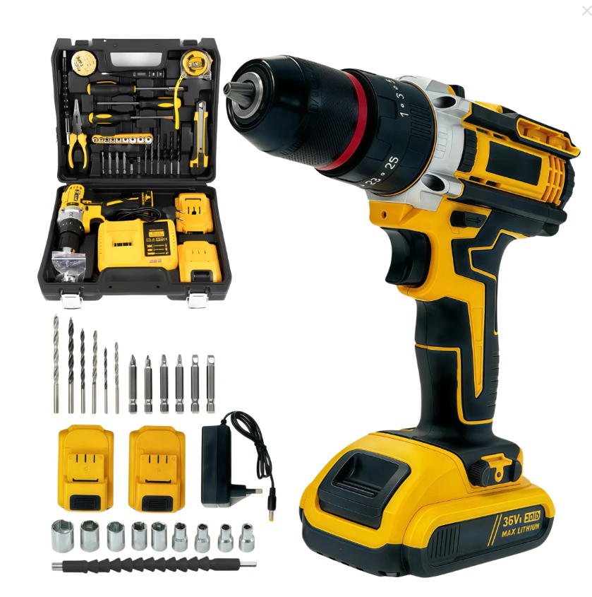 Masina de insurubat, Bormasina 36V, cu 2 acumulatori si incarcator, 36 piese