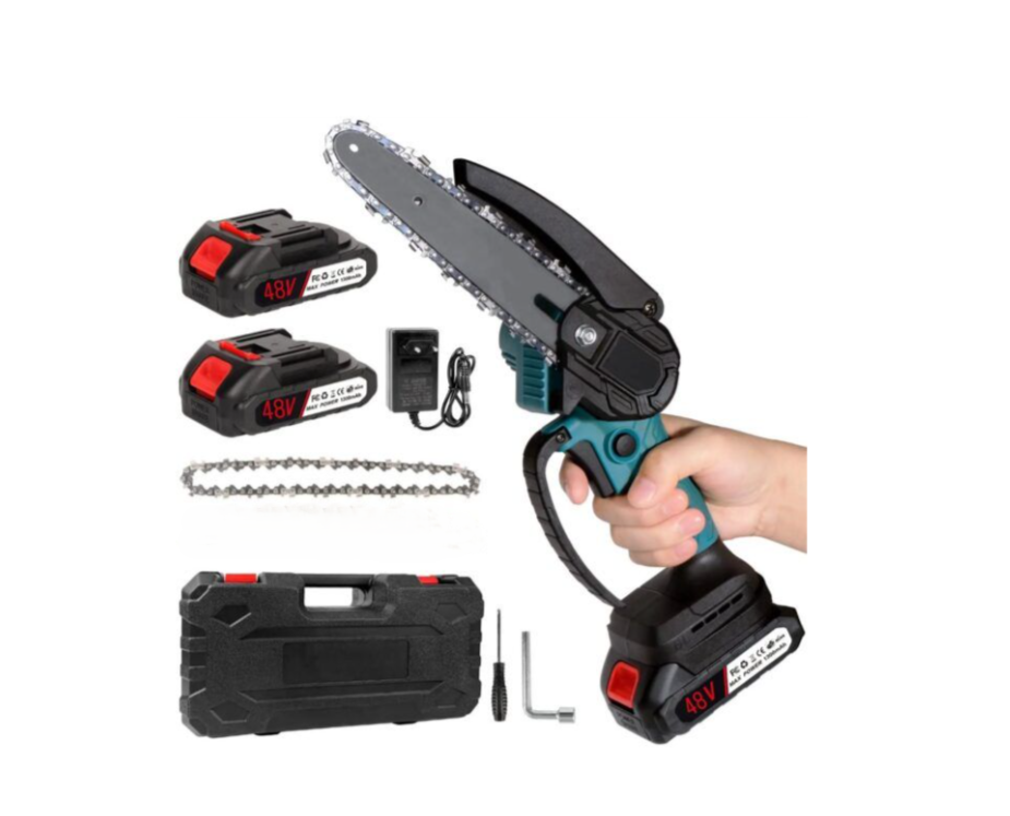 Mini Drujba Fierastrau cu 2 Acumulator 48V, lama 6 inch/15 cm, 1 lant, fara fir, portabil