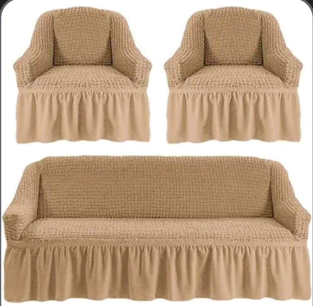 Set 3 huse elastice pentru canapea de 3 locuri + 2 fotolii, Creponat