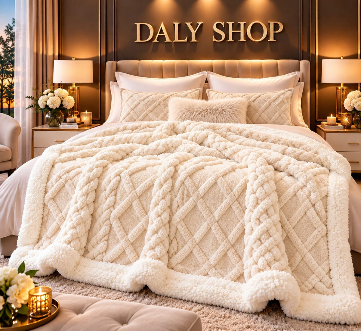 Patură pufoasă,microfibra premium, model tricot 200x230 cm