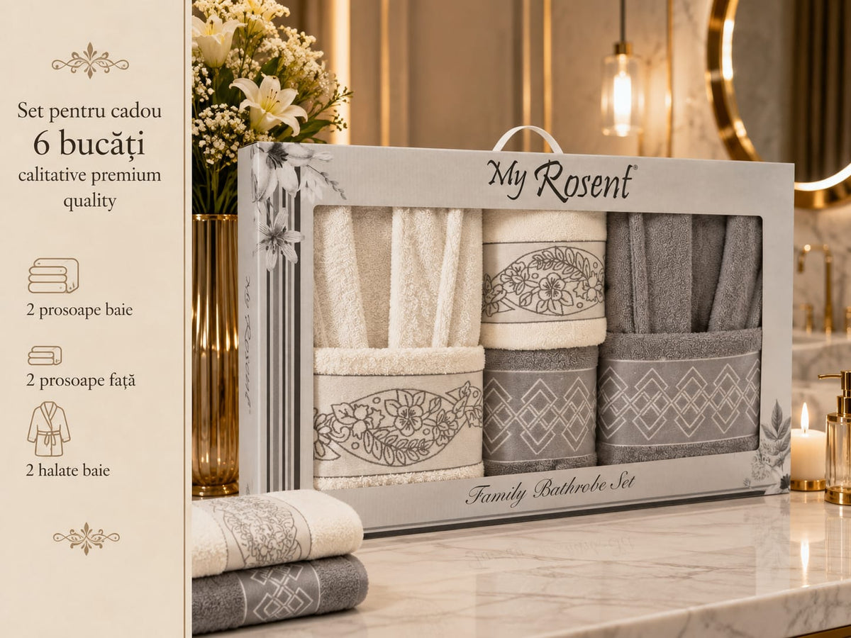 Set Halate de Baie de Lux – 6 Piese cu Broderie Elegantă