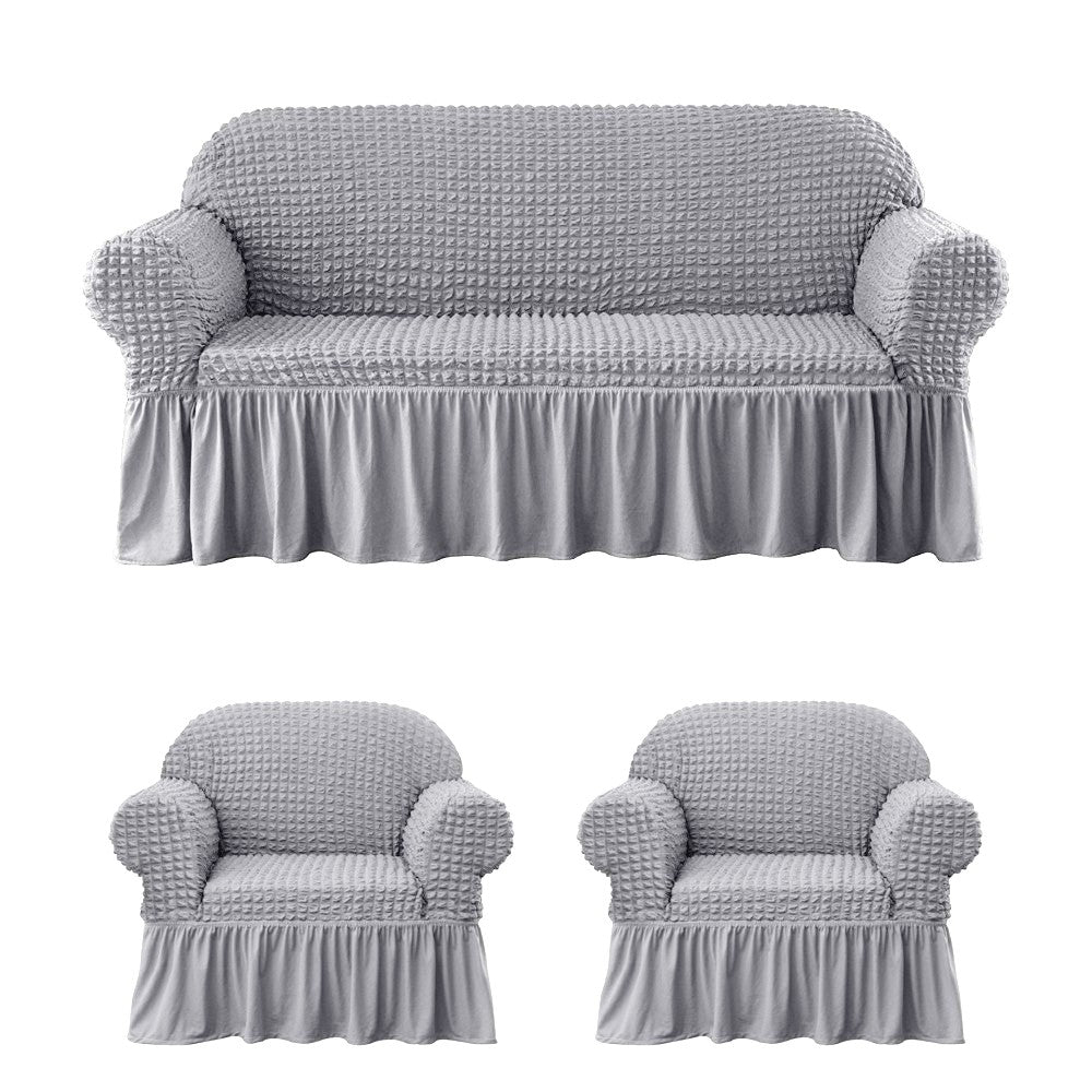 Set 3 huse elastice pentru canapea de 3 locuri + 2 fotolii, Creponat