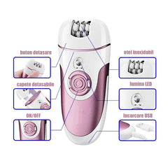 Set epilator 4 in 1 Dalys®, cu 4 Capete, Epilator Membre, Subrat, zone mici sau intime si pila pentru calcaie