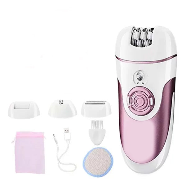 Set epilator 4 in 1 Dalys®, cu 4 Capete, Epilator Membre, Subrat, zone mici sau intime si pila pentru calcaie