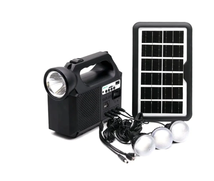 Kit Solar Portabil GDLite GD-8017, Panou solar, USB, Bluetooth, Radio FM, MP3, Lanterna LED, 3 Becuri Incluse, Incarcare telefonica