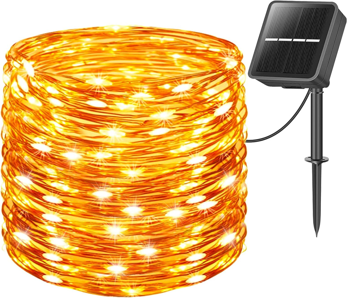 Instalatie de craciun solara Dalys® Tuburi, 4.5V, 6W, IP65 Rezistent la apa, 10m, 100 led, Alb cald