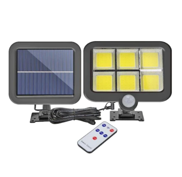 Lampa solara cu panou solar Dalys®, 6 COB, putere 250 W, cu senzor de miscare, rezistenta la apa si telecomanda