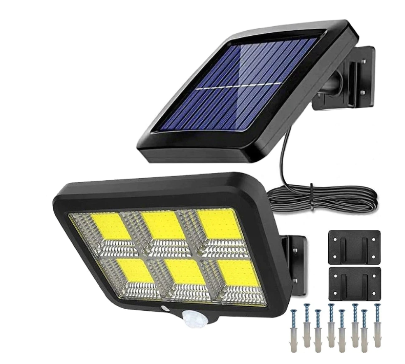 Lampa solara cu panou solar Dalys®, 6 COB, putere 250 W, cu senzor de miscare, rezistenta la apa si telecomanda