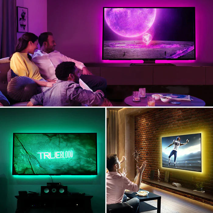 Banda LED Ambilight pentru iluminare fundal TV cu control prin aplicatie smartphone si alimentare USB